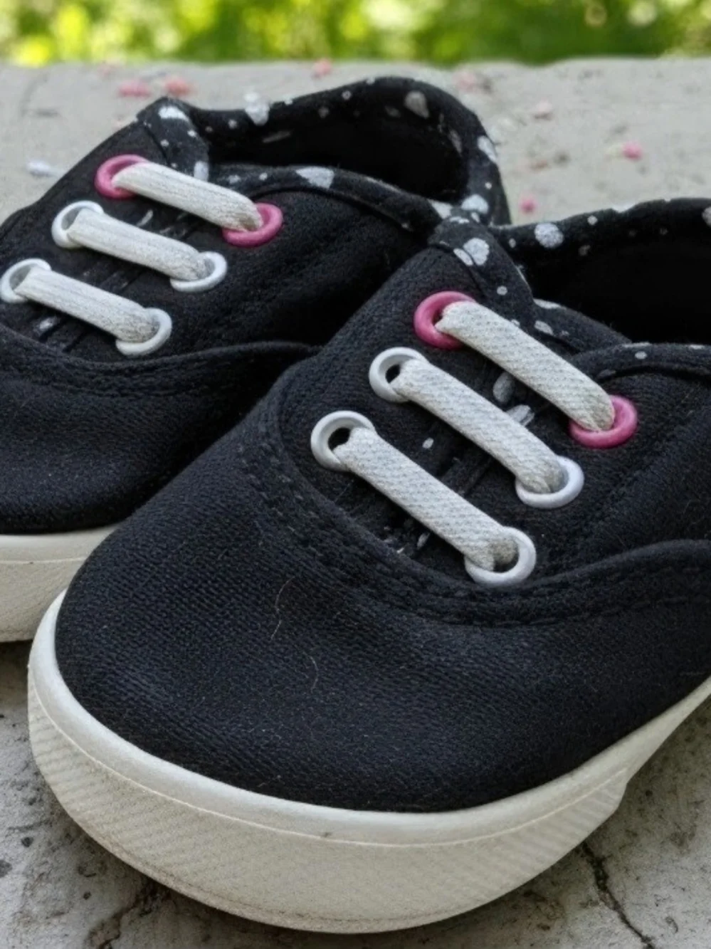 wonder nation Black Canvas Sneakers with White Soles and Pink Eyelets